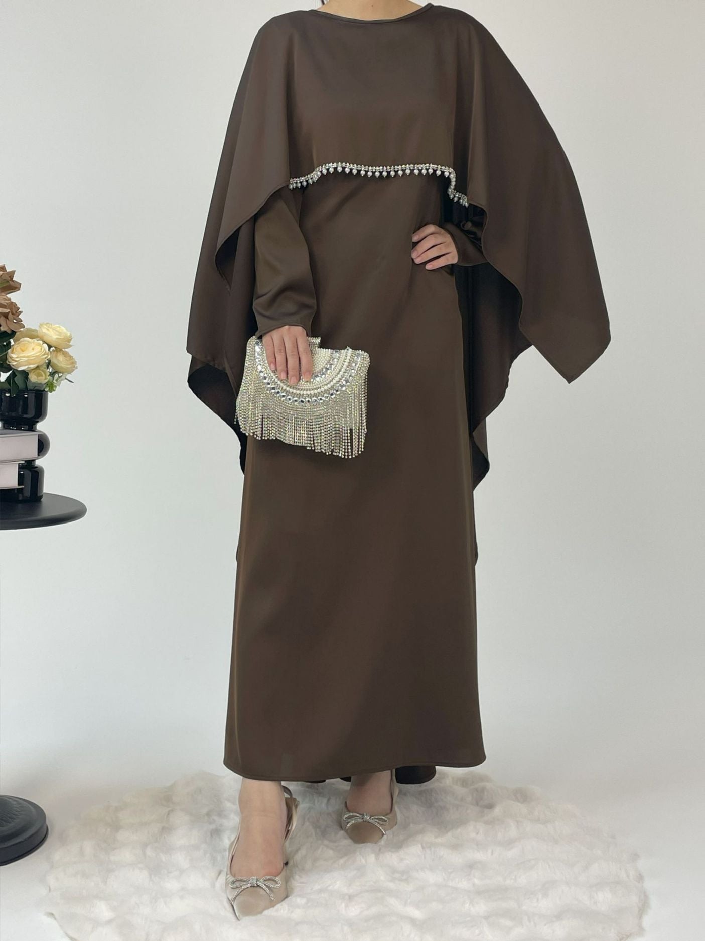 elegant women's cape satin dress