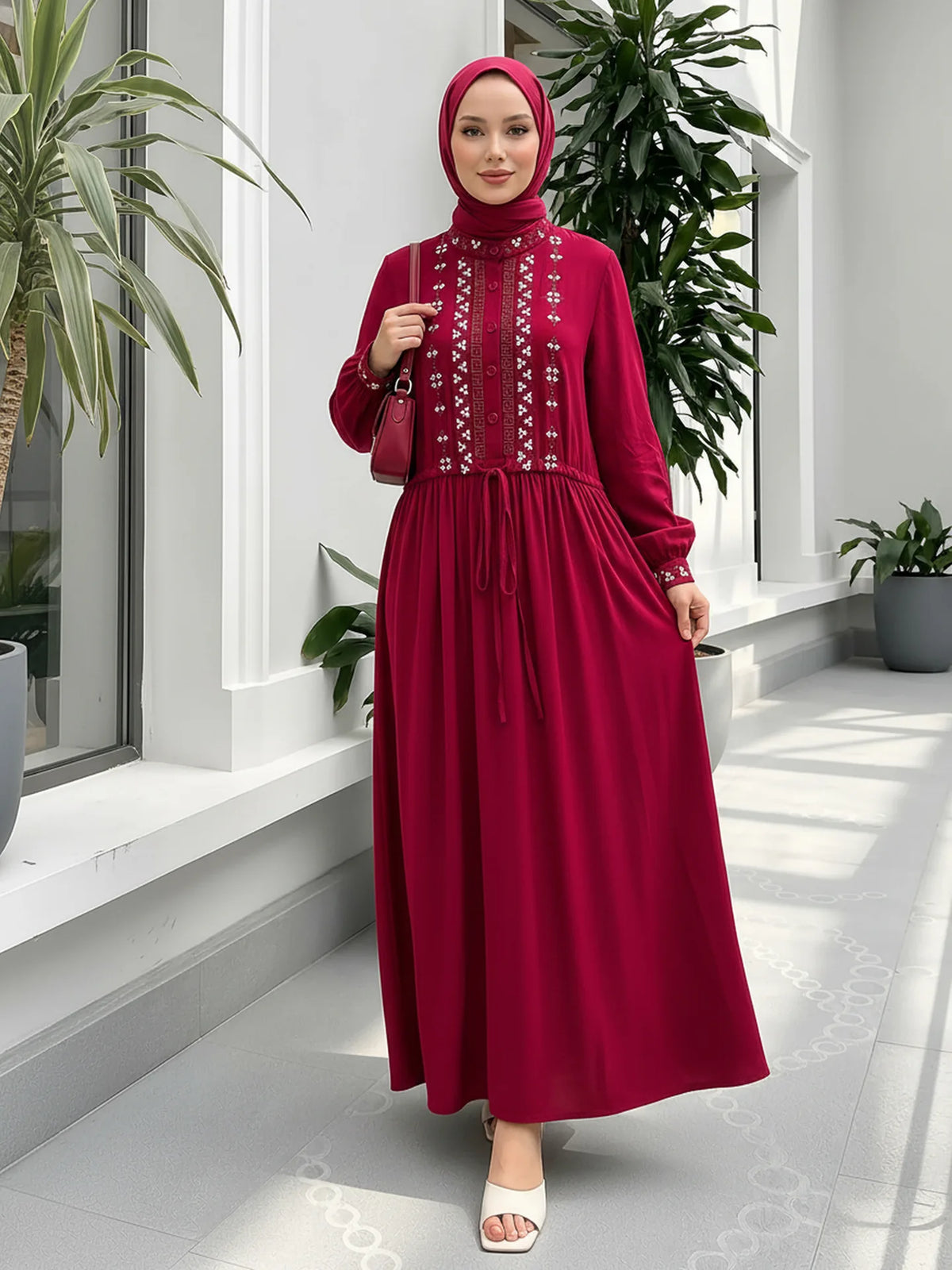 Ethnic Embroidery Modest Abaya – Dubai Kaftan Style