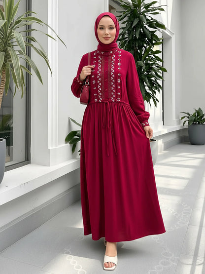 Ethnic Embroidery Modest Abaya – Dubai Kaftan Style