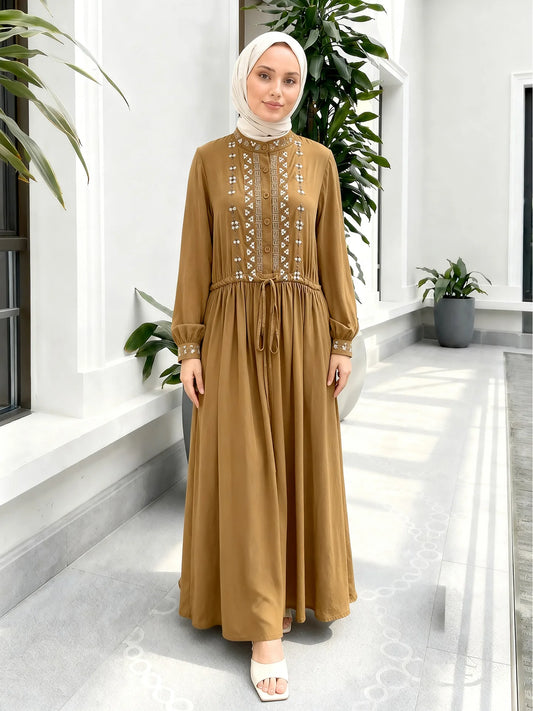 Ethnic Embroidery Modest Abaya – Dubai Kaftan Style