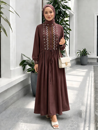Ethnic Embroidery Modest Abaya – Dubai Kaftan Style