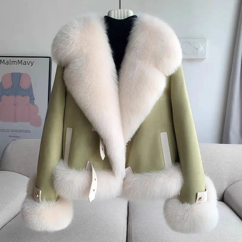 2026 Women’s Faux Fox Fur Coat – Warm Winter Short Coat