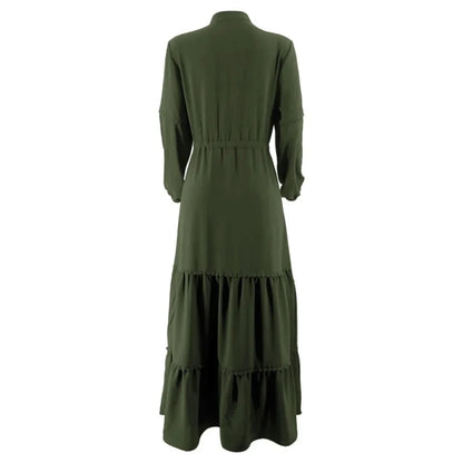Elegant Olive Green Abaya Dress with Belt – Modest Long Sleeve Maxi Dress