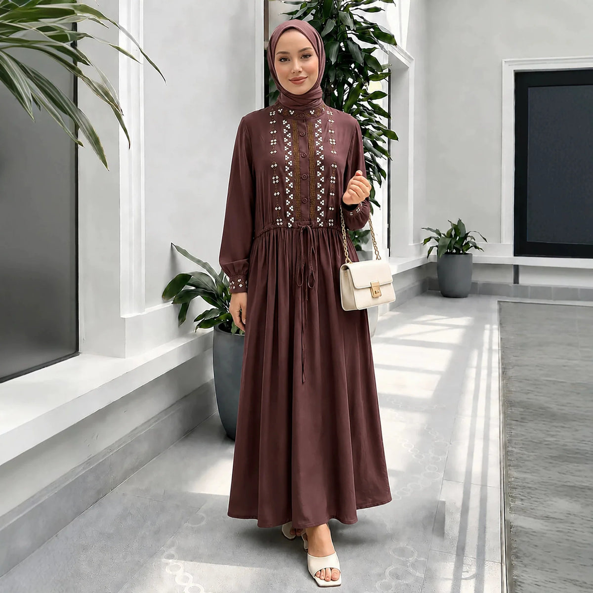 Ethnic Embroidery Modest Abaya – Dubai Kaftan Style