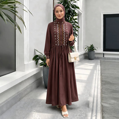 Ethnic Embroidery Modest Abaya – Dubai Kaftan Style