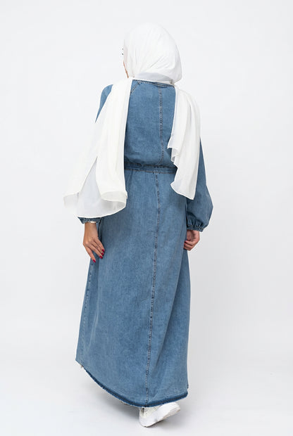 Blue Denim Zipper Abaya Dress – Modest Islamic Maxi Dress