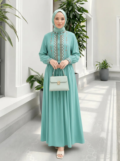 Ethnic Embroidery Modest Abaya – Dubai Kaftan Style