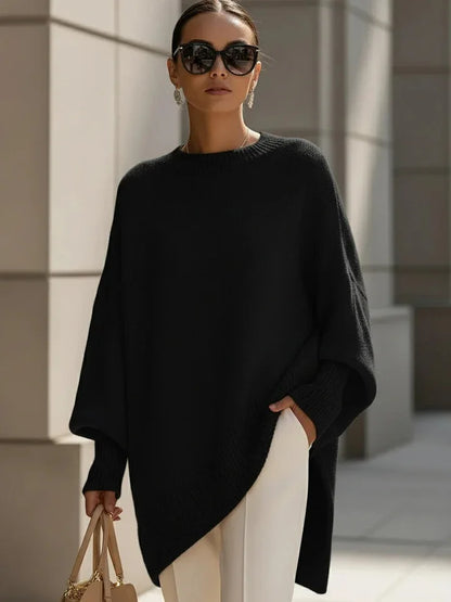 Women's Oversized Knit Sweater – Batwing Sleeve Loose Fit Pullover