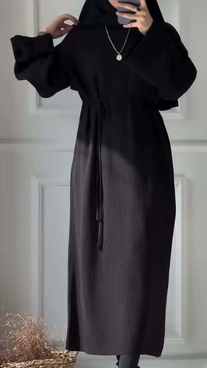 Women's Winter Ribbed Abaya Dress – Sage Green Modest Maxi Dress
