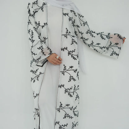 Elegant Embroidered Dubai Abaya for Women – Open Front Kimono, Modest Islamic Dress