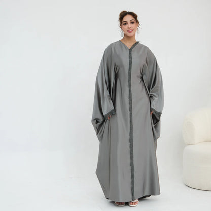 Luxury Satin Lace Trim Abaya