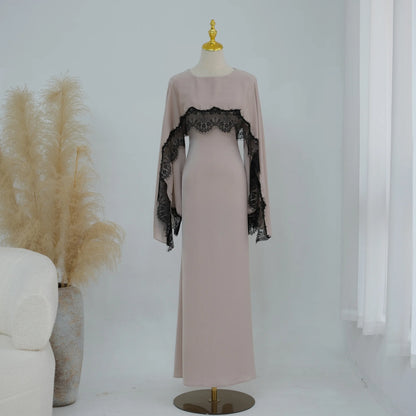 Elegant Lace Trim Modest Maxi Dress