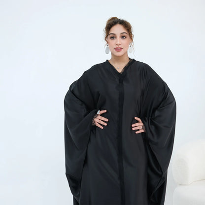 Luxury Satin Lace Trim Abaya