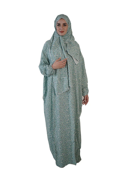 Sage Green Floral Prayer Abaya Set – Women's Muslim Prayer Dress