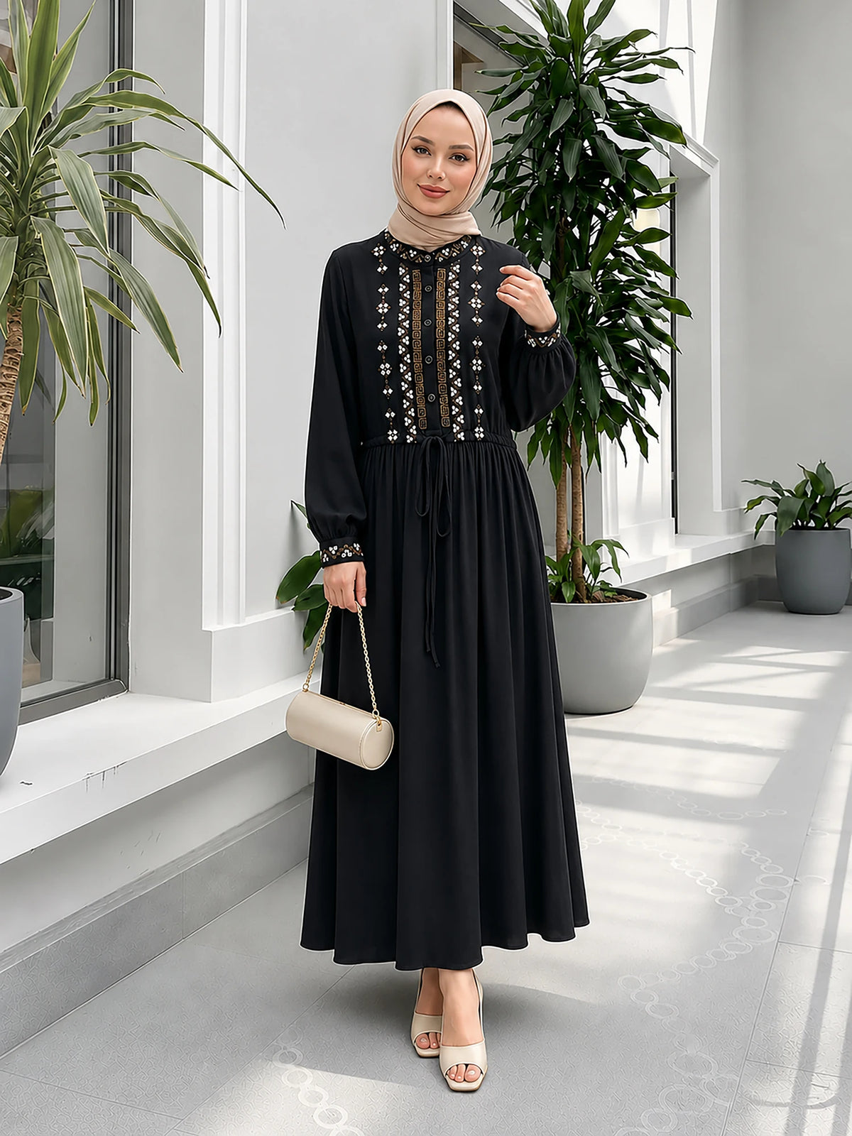 Ethnic Embroidery Modest Abaya – Dubai Kaftan Style