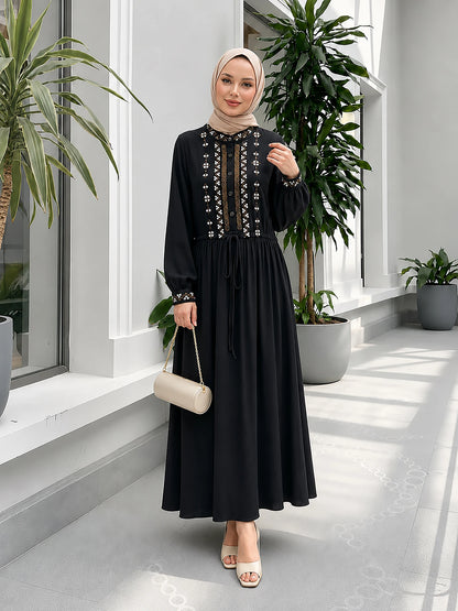 Ethnic Embroidery Modest Abaya – Dubai Kaftan Style
