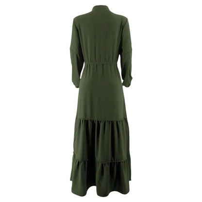 Elegant Olive Green Abaya Dress with Belt – Modest Long Sleeve Maxi Dress