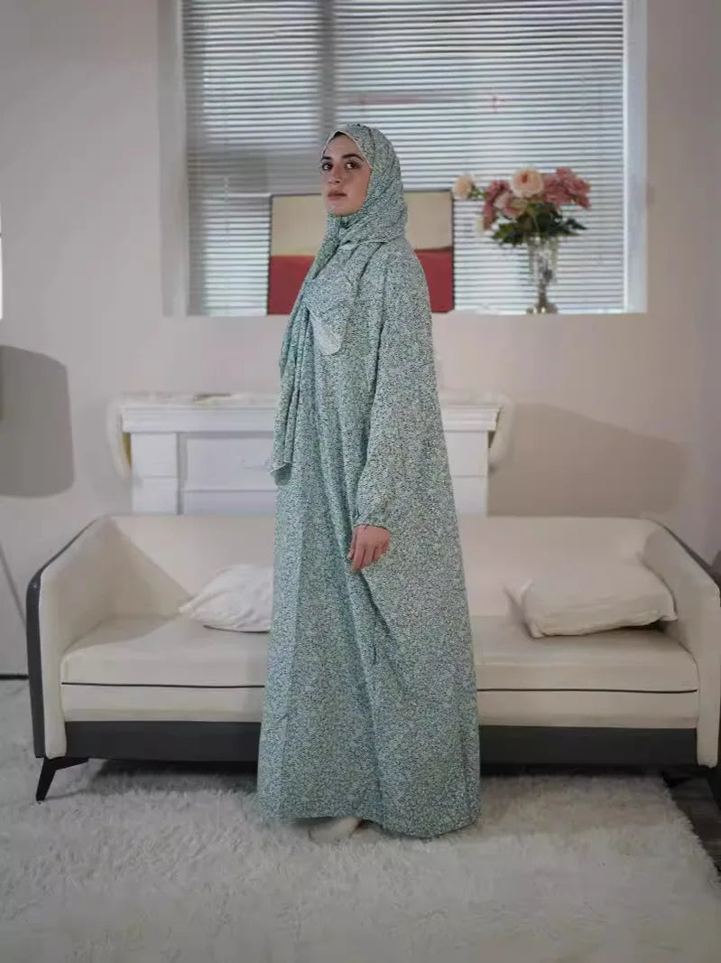 Sage Green Floral Prayer Abaya Set – Women's Muslim Prayer Dress