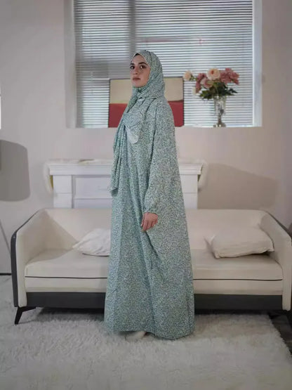 Sage Green Floral Prayer Abaya Set – Women's Muslim Prayer Dress