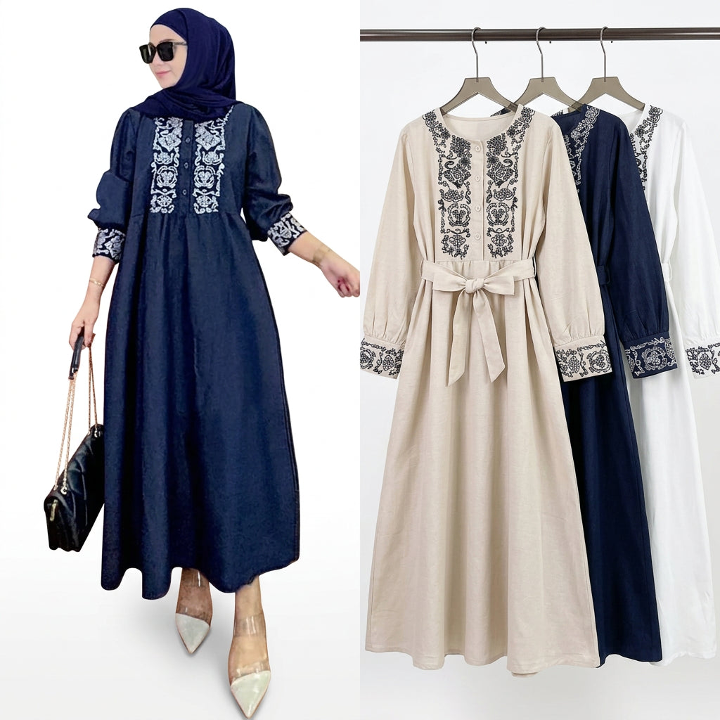 Elegant Embroidered Maxi Abaya – Women's Modest Dress