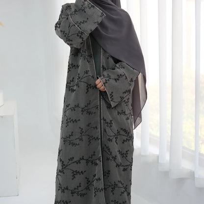 Elegant Embroidered Dubai Abaya for Women – Open Front Kimono, Modest Islamic Dress
