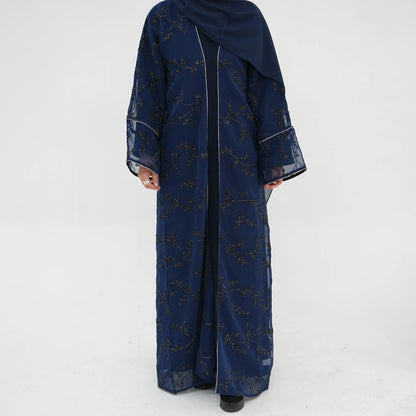 Elegant Embroidered Dubai Abaya for Women – Open Front Kimono, Modest Islamic Dress