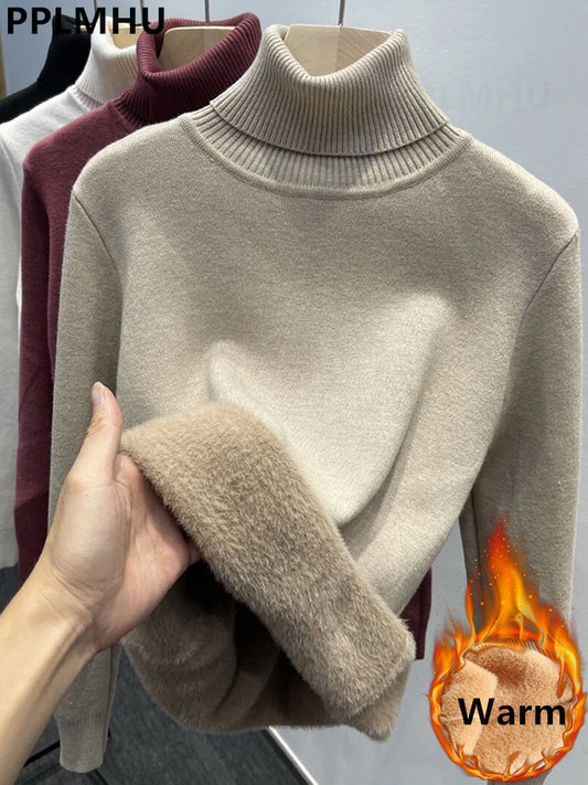 Soft Velvet Turtleneck Sweater – Elegant Winter Knit Top
