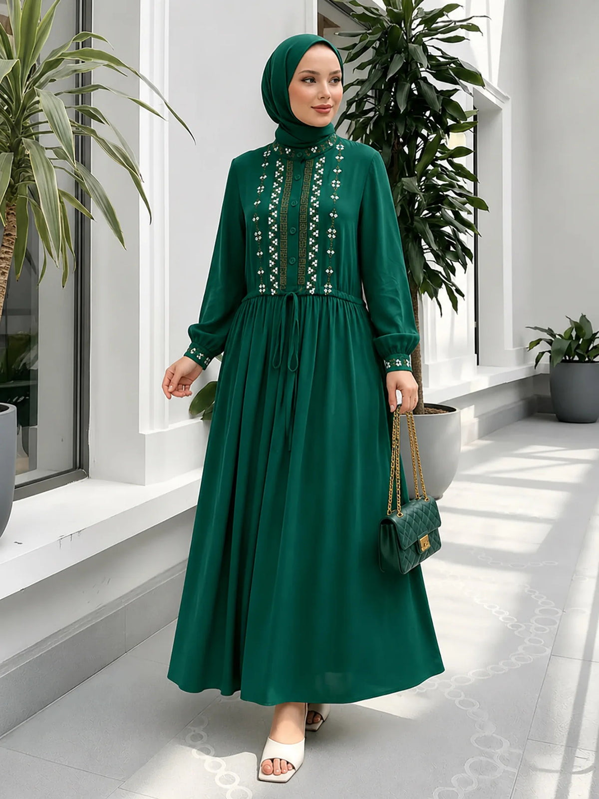 Ethnic Embroidery Modest Abaya – Dubai Kaftan Style