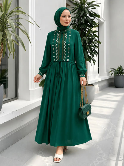 Ethnic Embroidery Modest Abaya – Dubai Kaftan Style