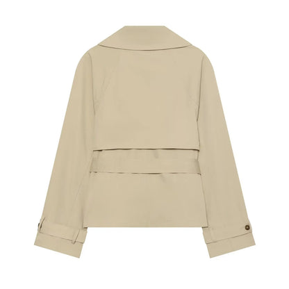 Women's Short Trench Coat – Double-Breasted Belted Jacket