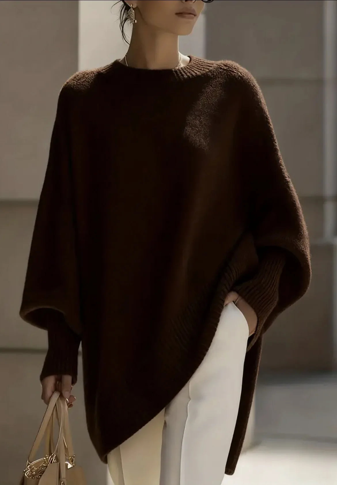 Women's Oversized Knit Sweater – Batwing Sleeve Loose Fit Pullover