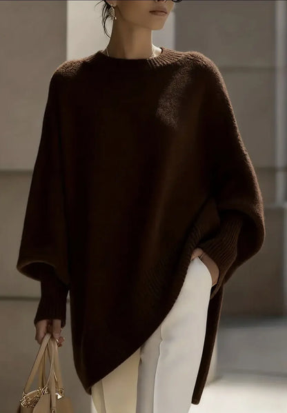 Women's Oversized Knit Sweater – Batwing Sleeve Loose Fit Pullover
