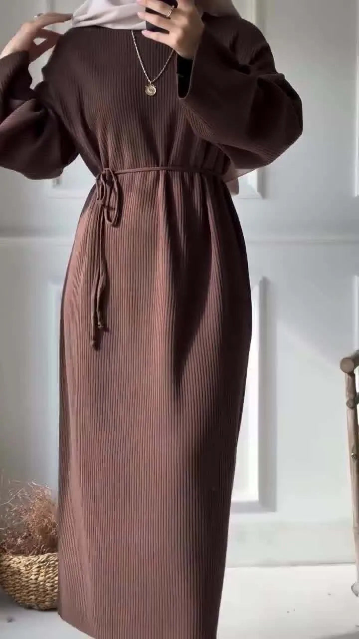 Women's Winter Ribbed Abaya Dress – Sage Green Modest Maxi Dress