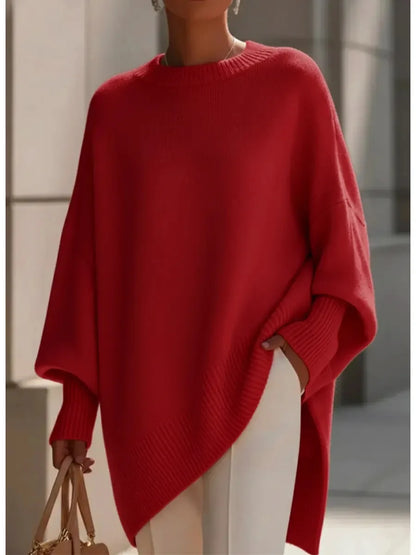 Women's Oversized Knit Sweater – Batwing Sleeve Loose Fit Pullover