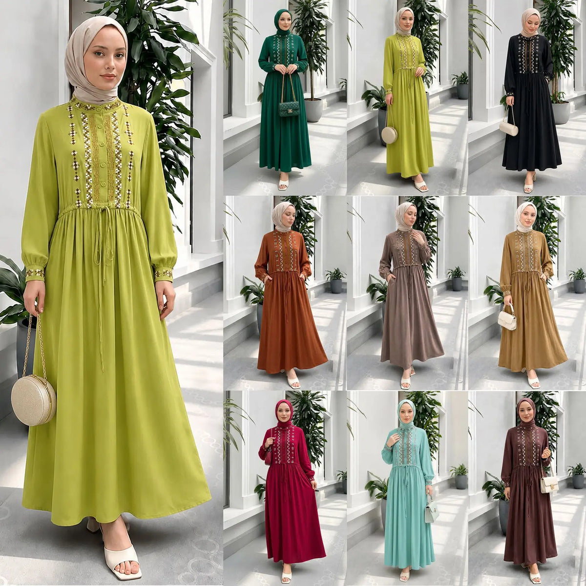 Ethnic Embroidery Modest Abaya – Dubai Kaftan Style