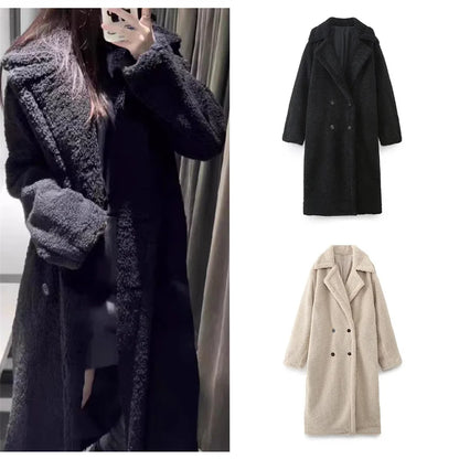 Women's Long Teddy Fleece Coat | Elegant Winter Coat