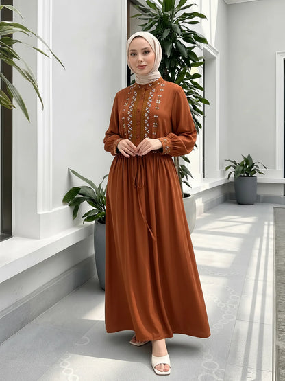 Ethnic Embroidery Modest Abaya – Dubai Kaftan Style