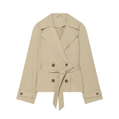 Women's Short Trench Coat – Double-Breasted Belted Jacket