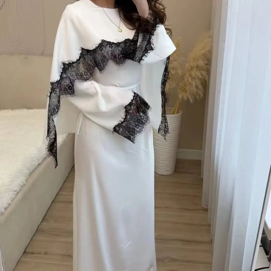 Elegant Lace Trim Modest Maxi Dress