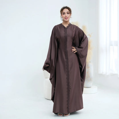 Luxury Satin Lace Trim Abaya