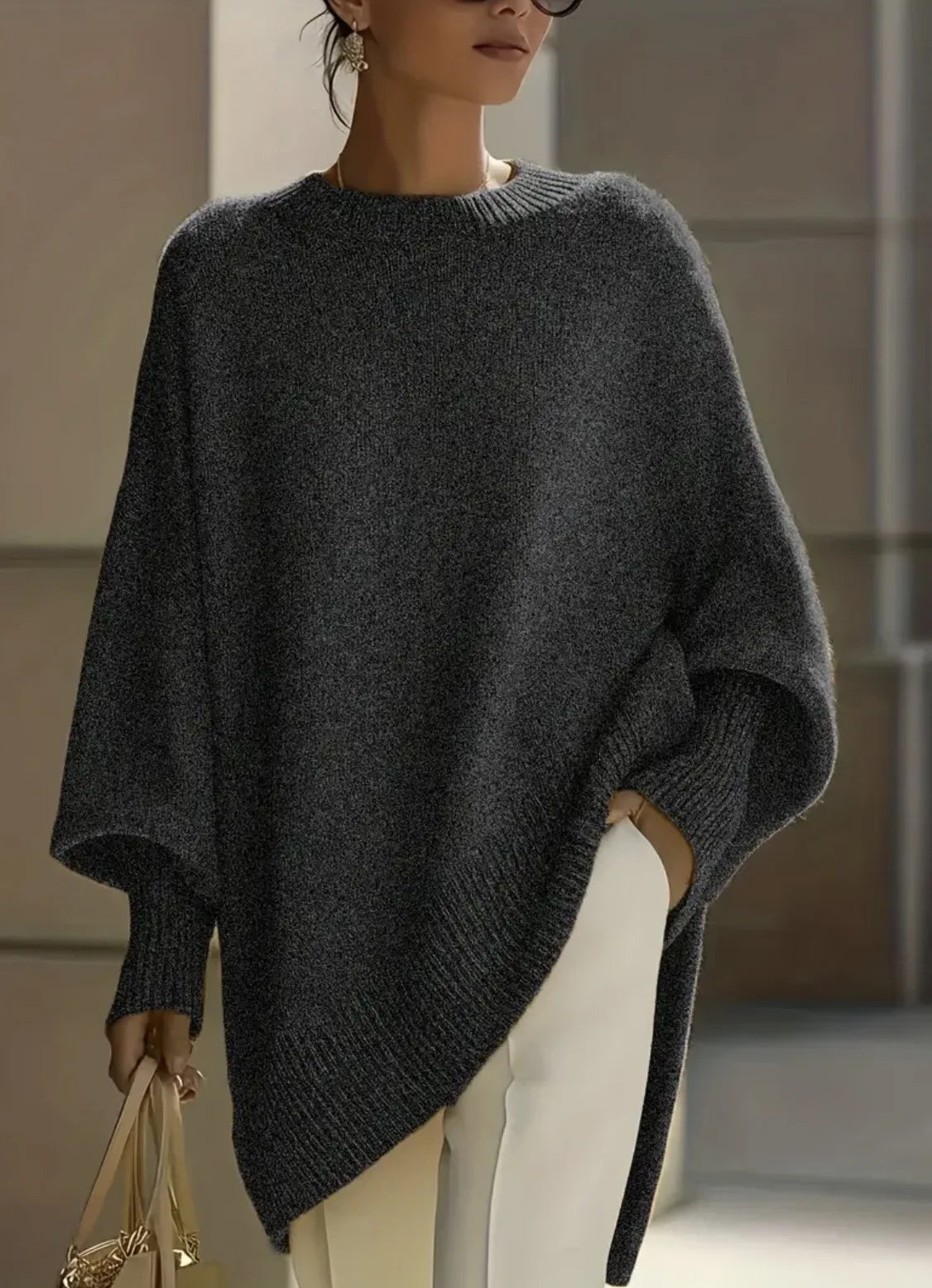 Women's Oversized Knit Sweater – Batwing Sleeve Loose Fit Pullover