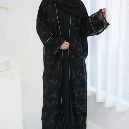 Elegant Embroidered Dubai Abaya for Women – Open Front Kimono, Modest Islamic Dress