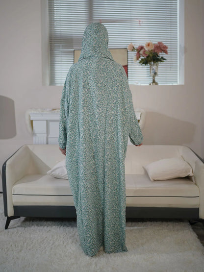 Sage Green Floral Prayer Abaya Set – Women's Muslim Prayer Dress