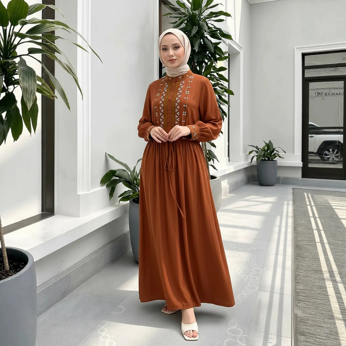 Ethnic Embroidery Modest Abaya – Dubai Kaftan Style
