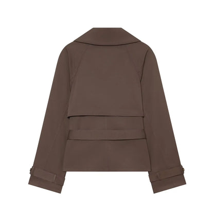 Women's Short Trench Coat – Double-Breasted Belted Jacket