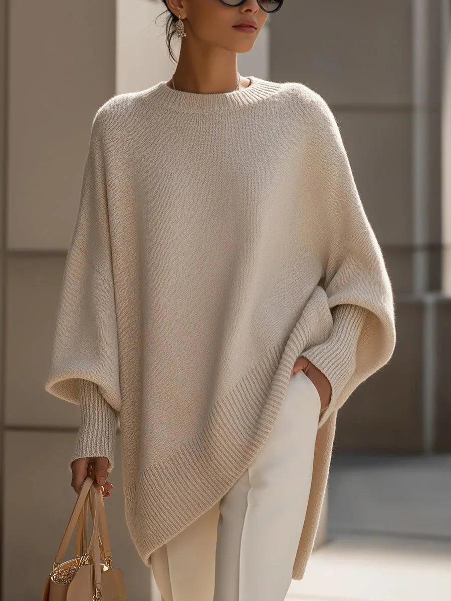 Women's Oversized Knit Sweater – Batwing Sleeve Loose Fit Pullover