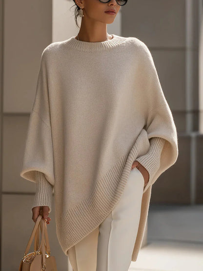Women's Oversized Knit Sweater – Batwing Sleeve Loose Fit Pullover