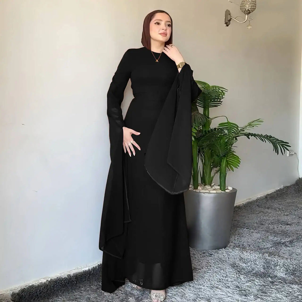 Elegant  Abaya – Sweet Solid Party Dress