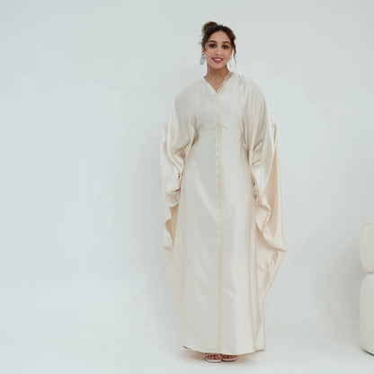 Luxury Satin Lace Trim Abaya