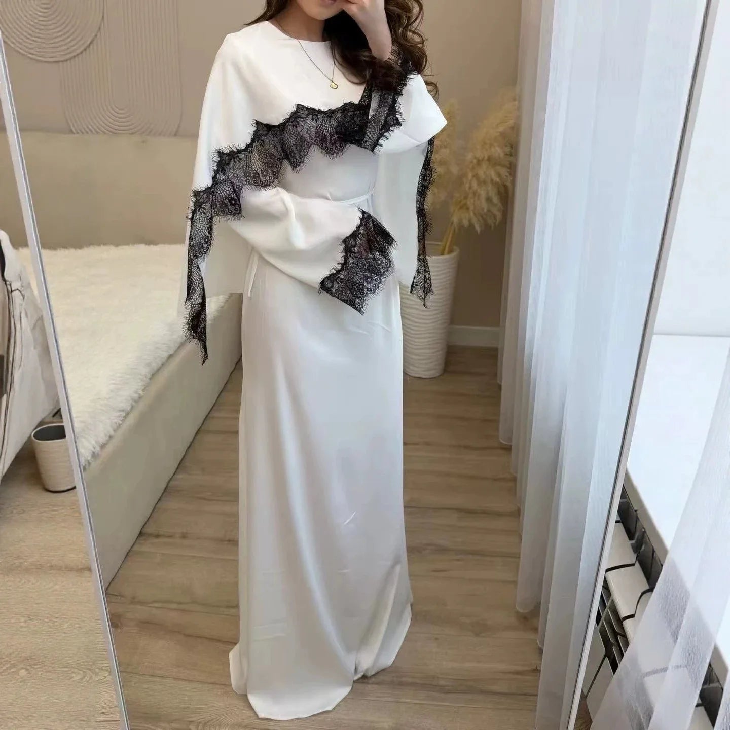 Elegant Lace Trim Modest Maxi Dress